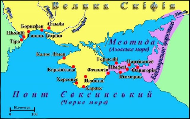 Карта античних міс-держав Північного Причорноморя.