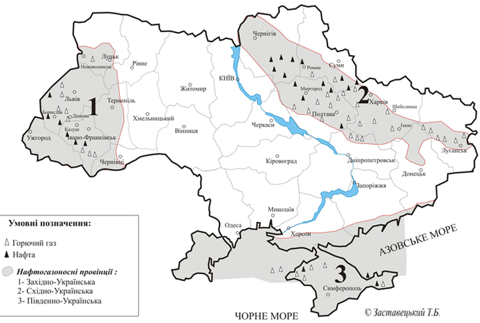 Розміщення родовищ нафти і газу на території України